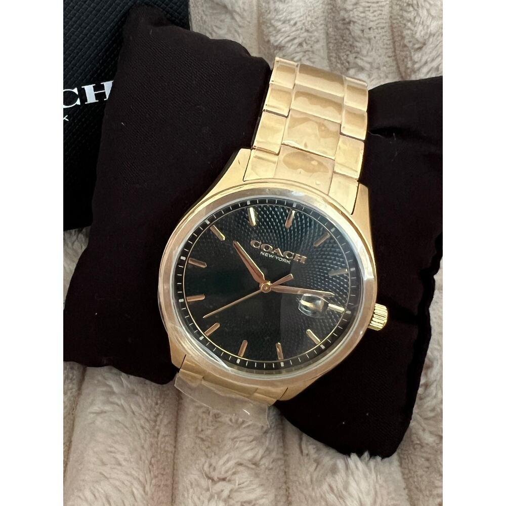 COACH Men's Oliver 3H Quartz Watch, Green, 41mm Case Size, Gold Link Band NWT - Picture 7 of 7